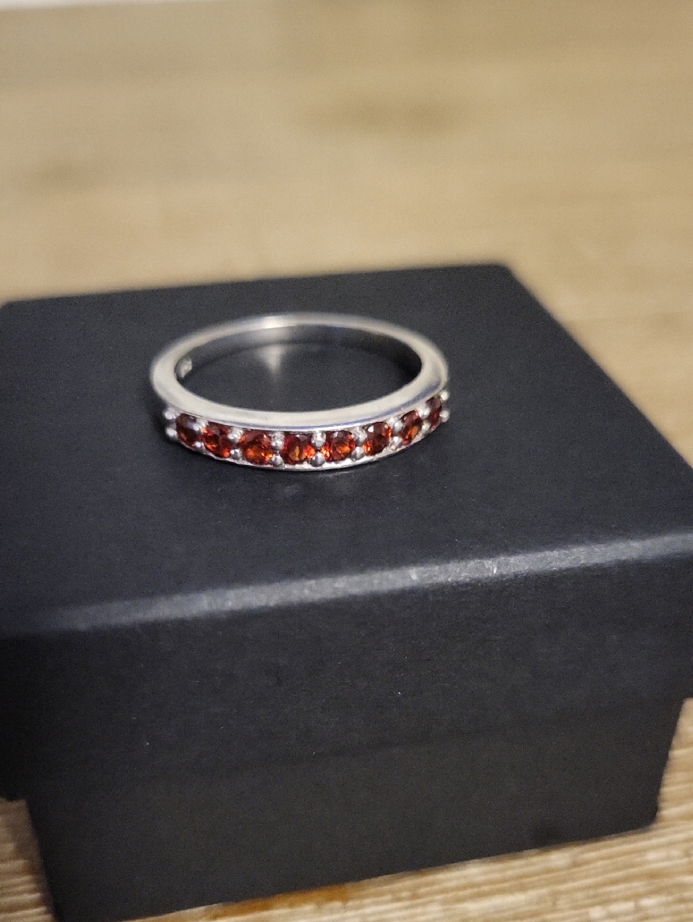 Sterling Silver Garnet Band Ring - Red Gemstone Stackable